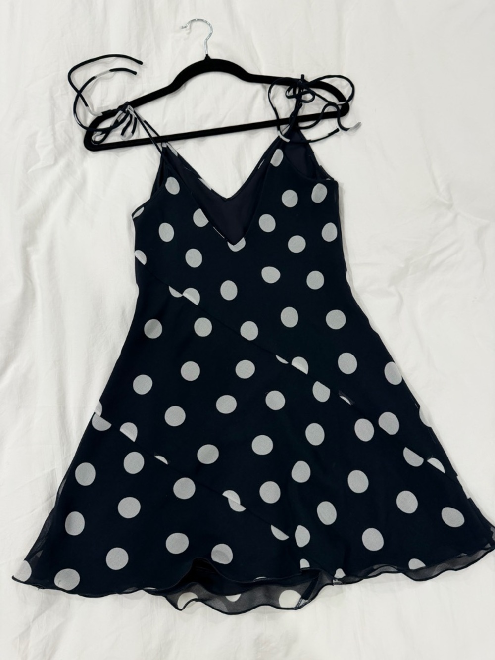 Aritzia Black Slip Mini Dress with White Polka Dots - Picture 4 of 6